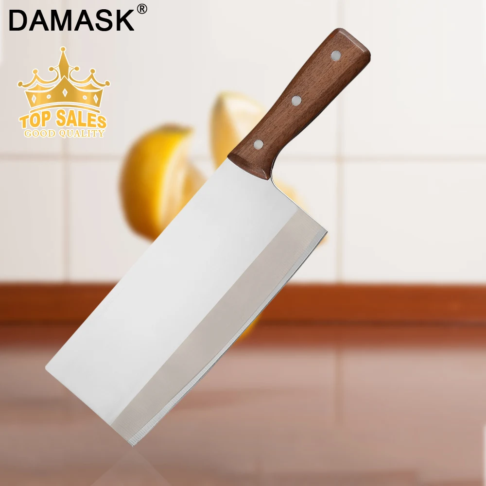 Damask 3Cr14 Кливер из нержавеющей стали 8 дюймов рубящий нож три из стали для ногтей полная деревянная ручка Tang Кливер рубящий нож