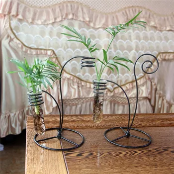 

Terrarium Hydroponic Plant Vases Modern Flower Tube Transparent Vase Wooden iron holder Glass Tabletop Plants Home Bonsai Decor