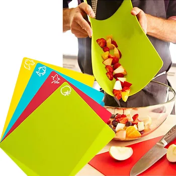 

FINDKING 4 pcs/set food cutting board 38.5x30.5cm Flexible Plastic chopping Mats With Food Icons & "EZ-Grip" Waffle