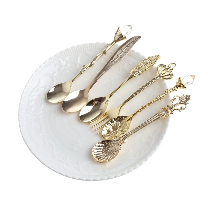 

6X Vintage Royal Style Coffee Spoon Fork Ice Cream Dessert Scoop Flatware Spoons