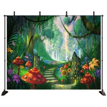 

Acejoker Fairytale Jungle Forest Backdrop Happy Birthday Party Baby Shower Photoshoot Video Background Vinyl Photography