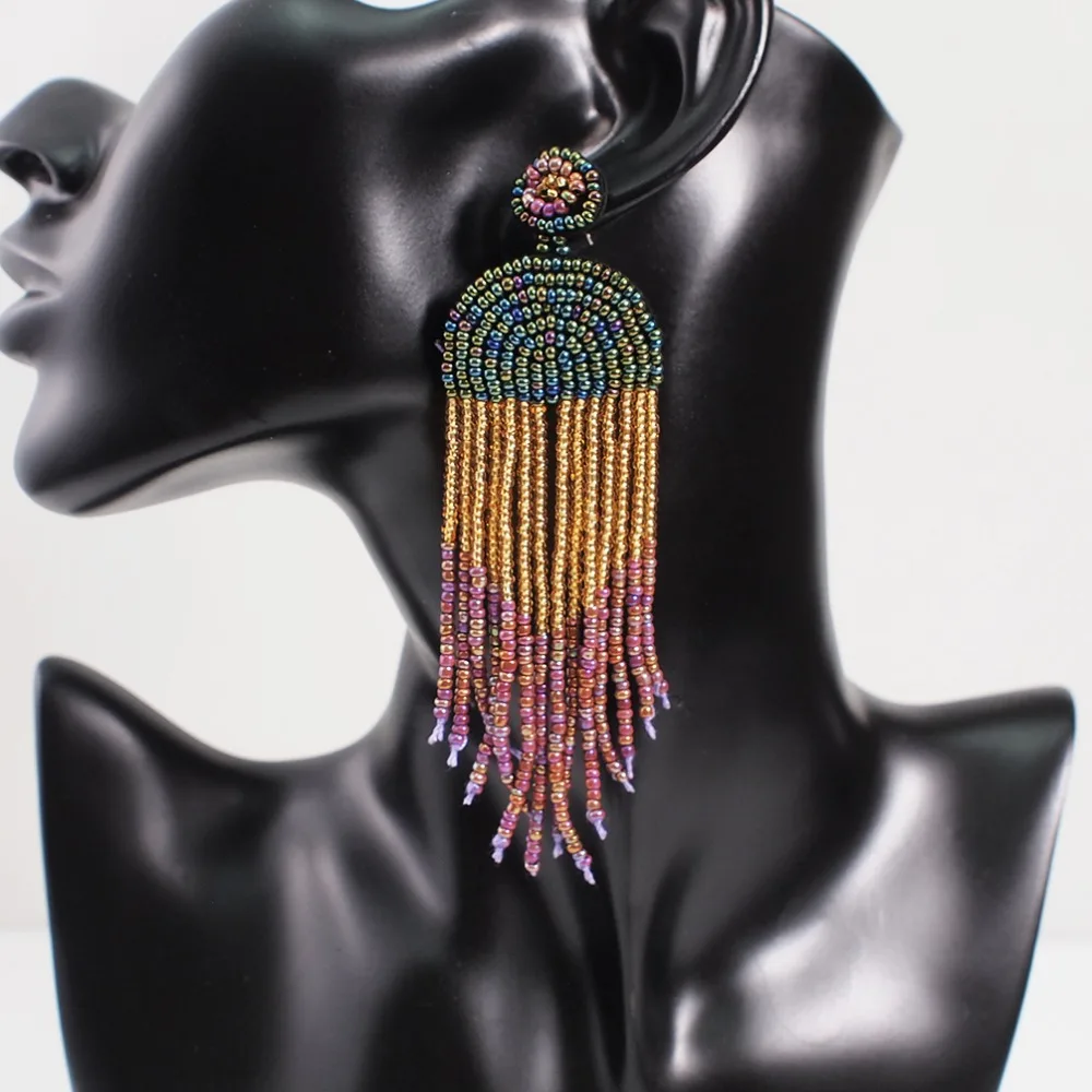 MANILAI, богемные серьги ручной работы с бусинами и длинной кисточкой для Женщин, Модные Разноцветные серьги с бусинами, этнические ювелирные изделия