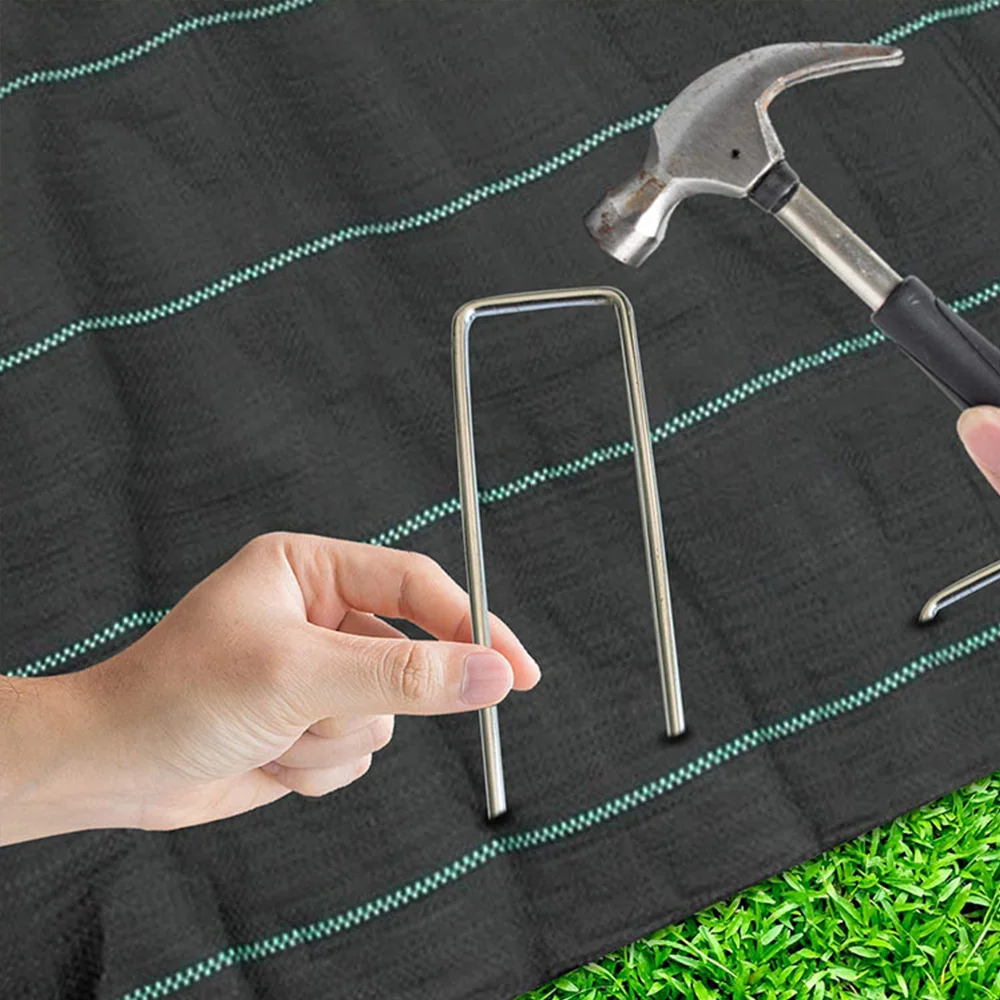 10pcs U-Shaped Galvanized Ground Anchors Stakes Pegs Pins Securing Lawn Farm Sod Weed Barrier Landscape Grass Fabric Nettin