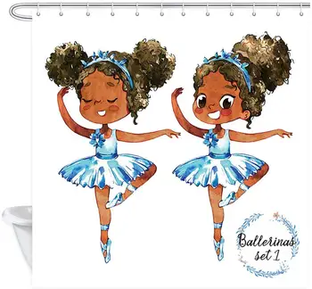 

African Black Girl Ballerina Princess Shower Curtain Afro American Teen Girl Gymnastic Ballet Dancer Bathroom Curtains
