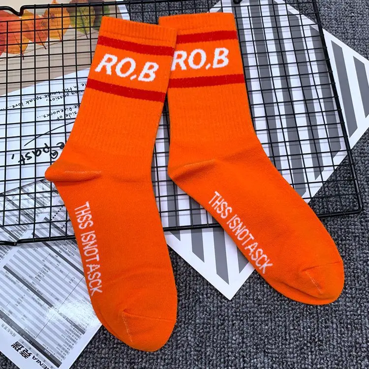 Взрослые Размер, носки до середины икры, ROB RO. B THSS INNOT ASCK, смелые английские параллельные полосы, оранжевые полосы, модные, для молодых людей - Цвет: Orange ROB