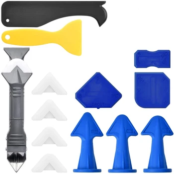 

14 Pcs Caulking Tool Kit Silicone Sealant Finishing Tool Grout Scraper Caulk Remover and Caulk Nozzle Finisher