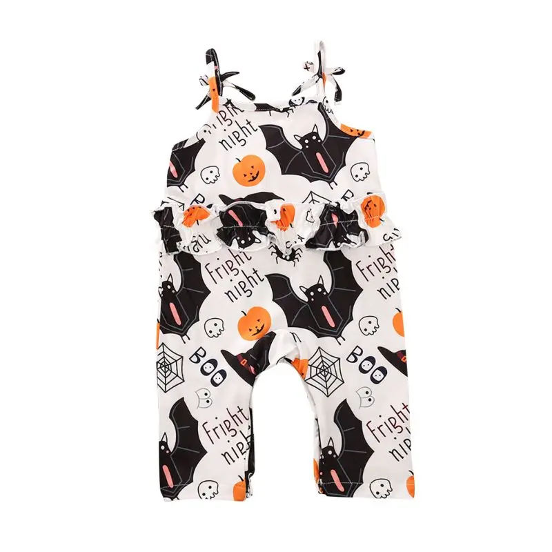 

2020 Baby Kids Girl Boys Rompers Jumpsuit Ghost Pumpkin Print Halloween Sling Climber Bodysuit Playsuit Infant Children Clothes
