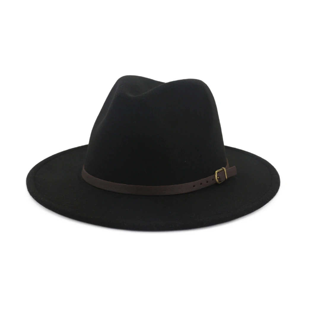 Black Для мужчин Для женщин шерстяная шляпа Fedora с поясом поп женская шляпа Панама джазовая, шляпа Размеры окружности головы 56-58 см - Цвет: Black