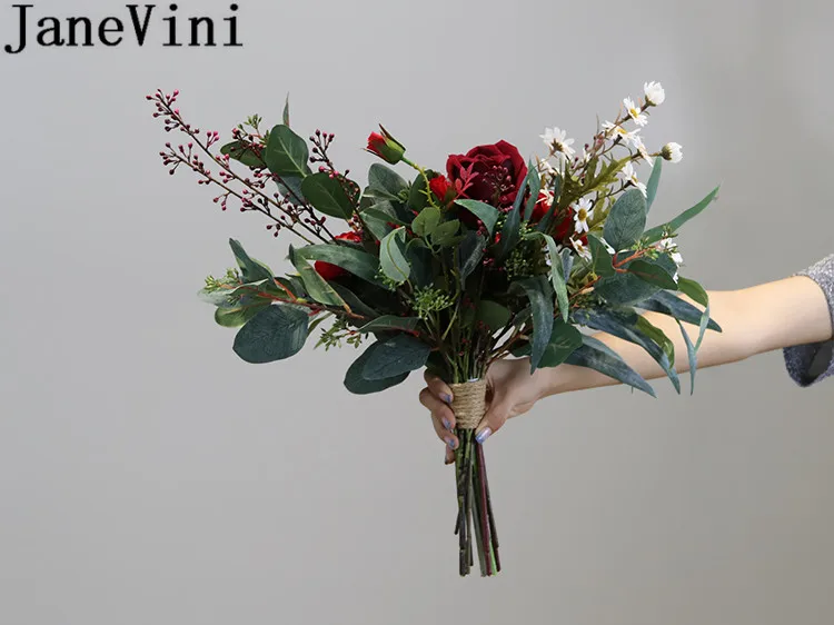 JaneVini винтажные красные свадебные букеты искусственный цветок императора Бургундия невесты цветок Свадебный букет Пион Роза брошь Bukiety
