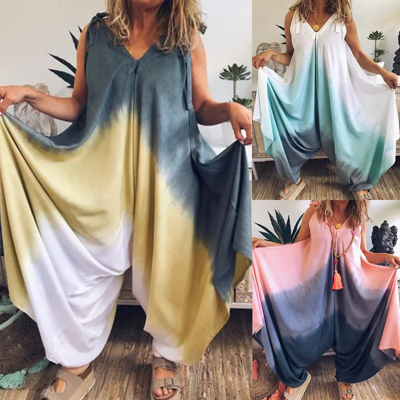 

Plus Size Beach Cover Up Summer Dresses Swimwear Women Dress New Sleeveless Dyed Colour Coloured Pants Loose Zl Animal Acetate