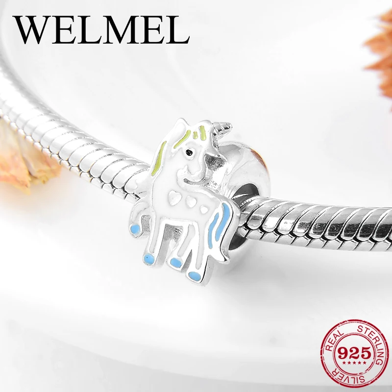 

fit Original Pandora Charms Bracelet Necklace Hot 925 Sterling Silver unicorn beads Jewelry making Fashion bijoux 2019