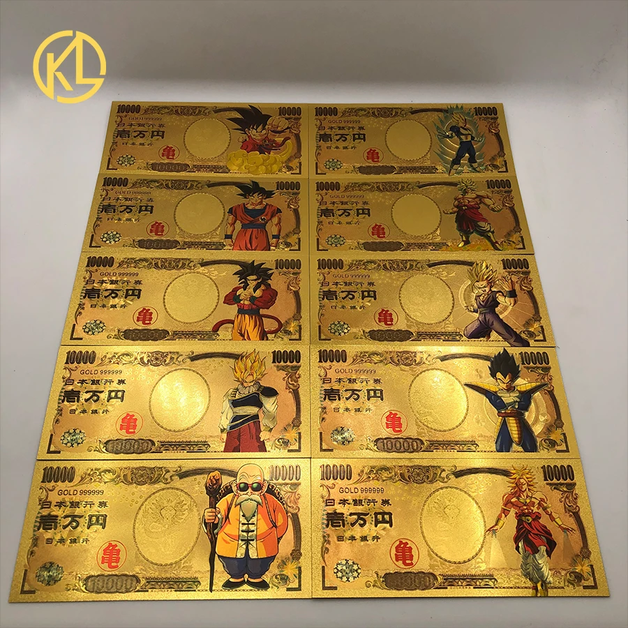 5 шт./10 шт./лот, Японский дракон, мультфильм, 10000 иен, золото, пластиковые банкноты для классической детской коллекции памяти