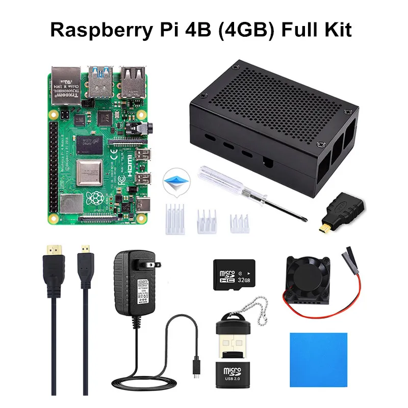 Preise Original 4GB RAM Raspberry Pi 4 Modell B DIY Kit Pi 4B mit Lüfter + Kühlkörper + power Adapter + Fall Box + 32GB Micro SD + HDMI Kabel