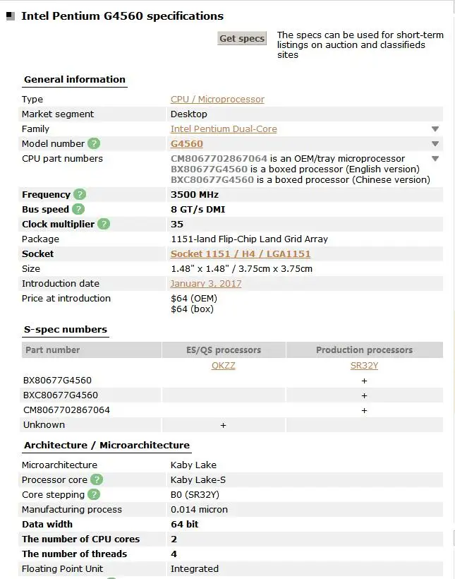 Процессор Intel Pentium G4560 3 Мб Кэш 3,5 ГГц 54 Вт LGA 1151 двухъядерный Настольный ПК cpu протестированный рабочий
