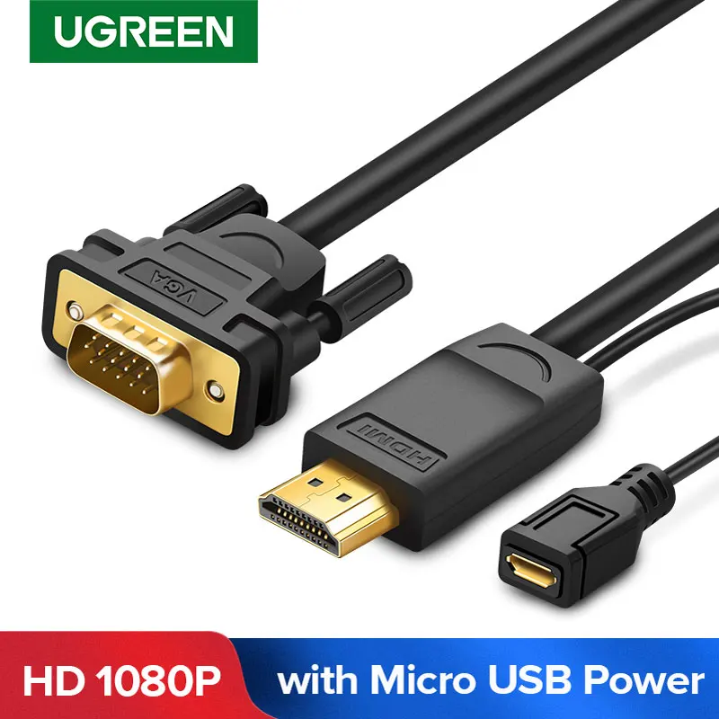 Ugreen, convertidor de HDMI a VGA macho a macho, Adaptador de Audio y vídeo con de alimentación Micro USB Monitor de portátil, HDTV, HDMI, VGA, adaptador - AliExpress Productos electrónicos