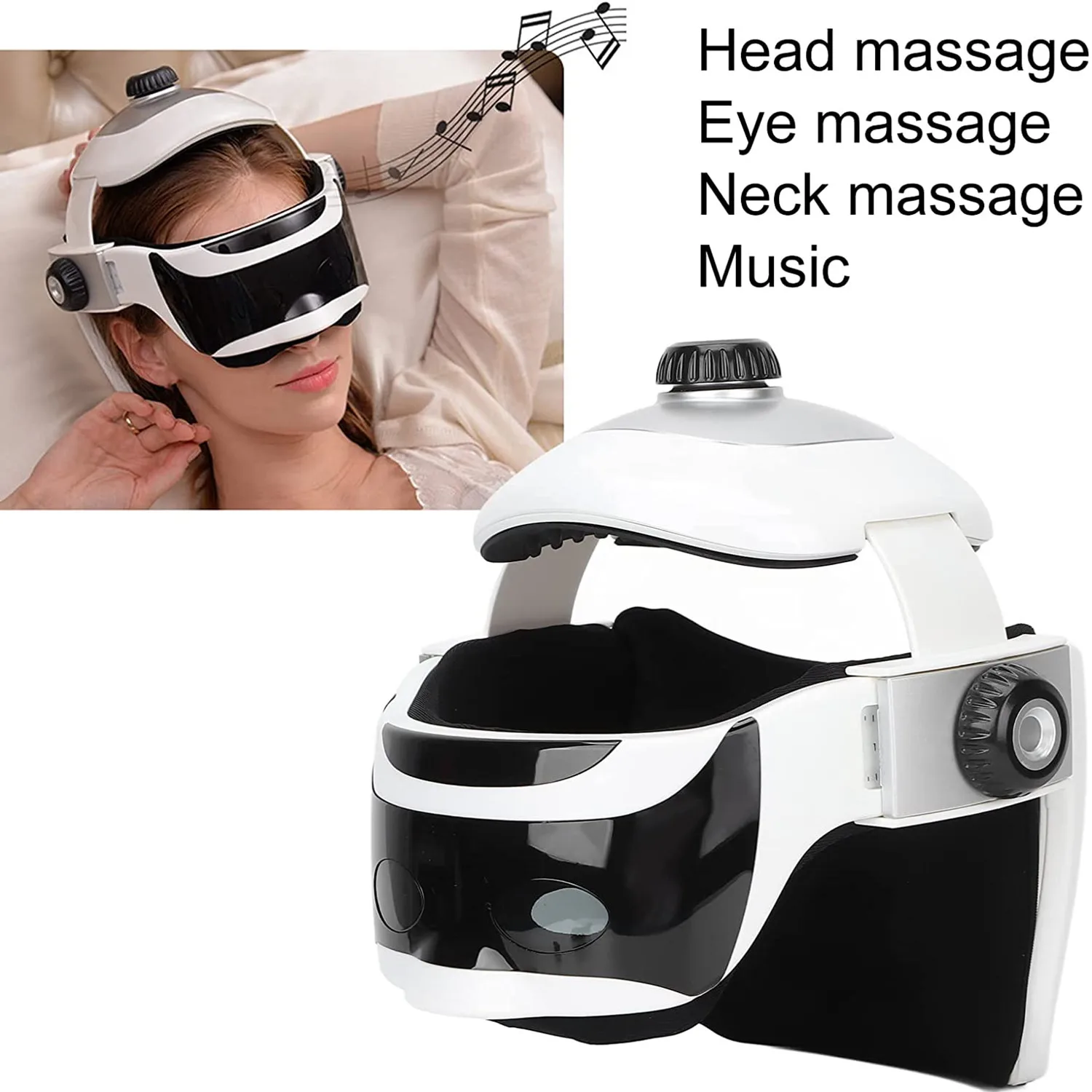 Mittory Electric Head Massager, Eye & Neck Massage Helmet With Heat,  Kneading, Air Compression, Scratcher Suitable For Headache, Stress Relief,  Deep