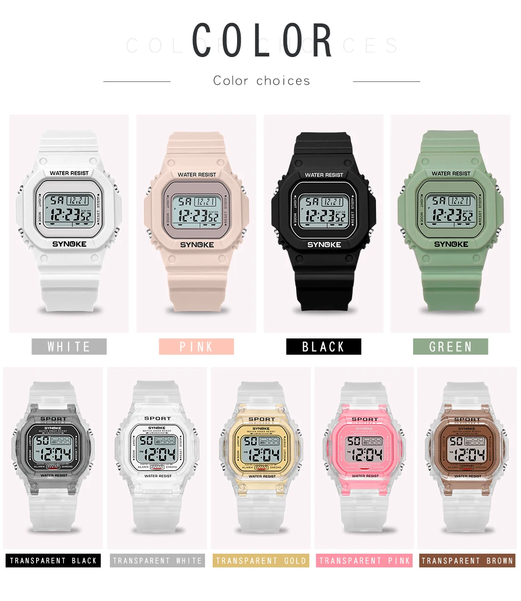 SYNOKE уникальный дизайн мужские цифровые спортивные водонепроницаемые красочные светящиеся 9 цветов хронограф Женские цифровые часы для студентов