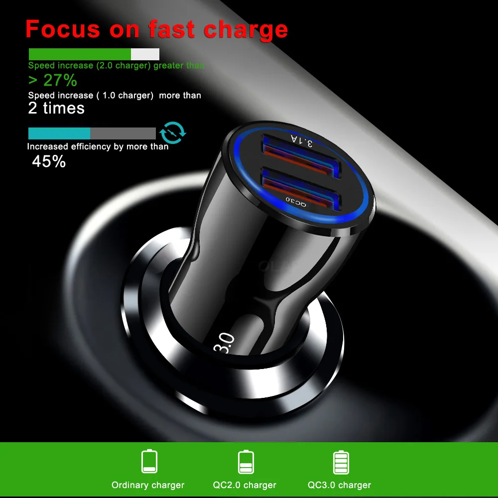 Crauch Dual usb Автомобильное зарядное устройство quick charge 3,0 5V 3.1A универсальное автомобильное зарядное устройство для телефона для iPhone планшет Samsung GPS быстрое автомобильное зарядное устройство