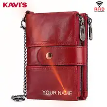 Kavis Rfid Echt Leer Gratis Graveren Kwaliteit Portemonnee Vrouwen Crazy Horse Portefeuilles Portemonnee Korte Mannelijke Mini Geld Tas Meisjes(China)