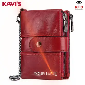 

KAVIS Rfid Genuine Leather Free Engraving Quality Wallet Women Crazy Horse Wallets Coin Purse Short Male Mini Money Bag Girls