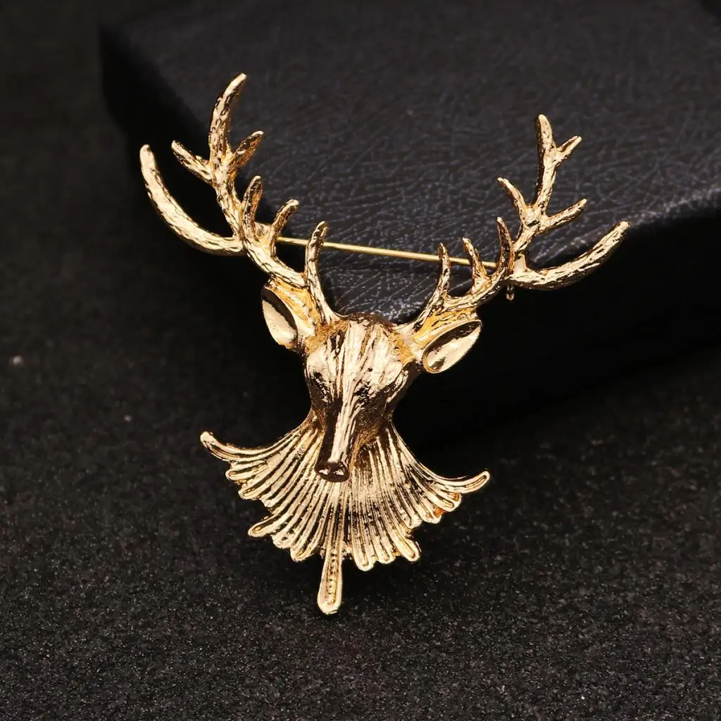 Fashion Vintage Deer Reindeer Brooch Collar Pin Jewelry Gift for Christmas Silver Gold