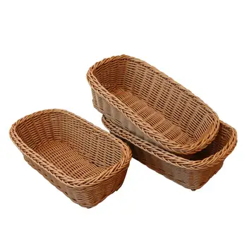 

Rectangle Imitation Rattan Banneton Proofing Basket Food Serving Basket Resin Wicker Fruit Basket. Brown. Set of 3