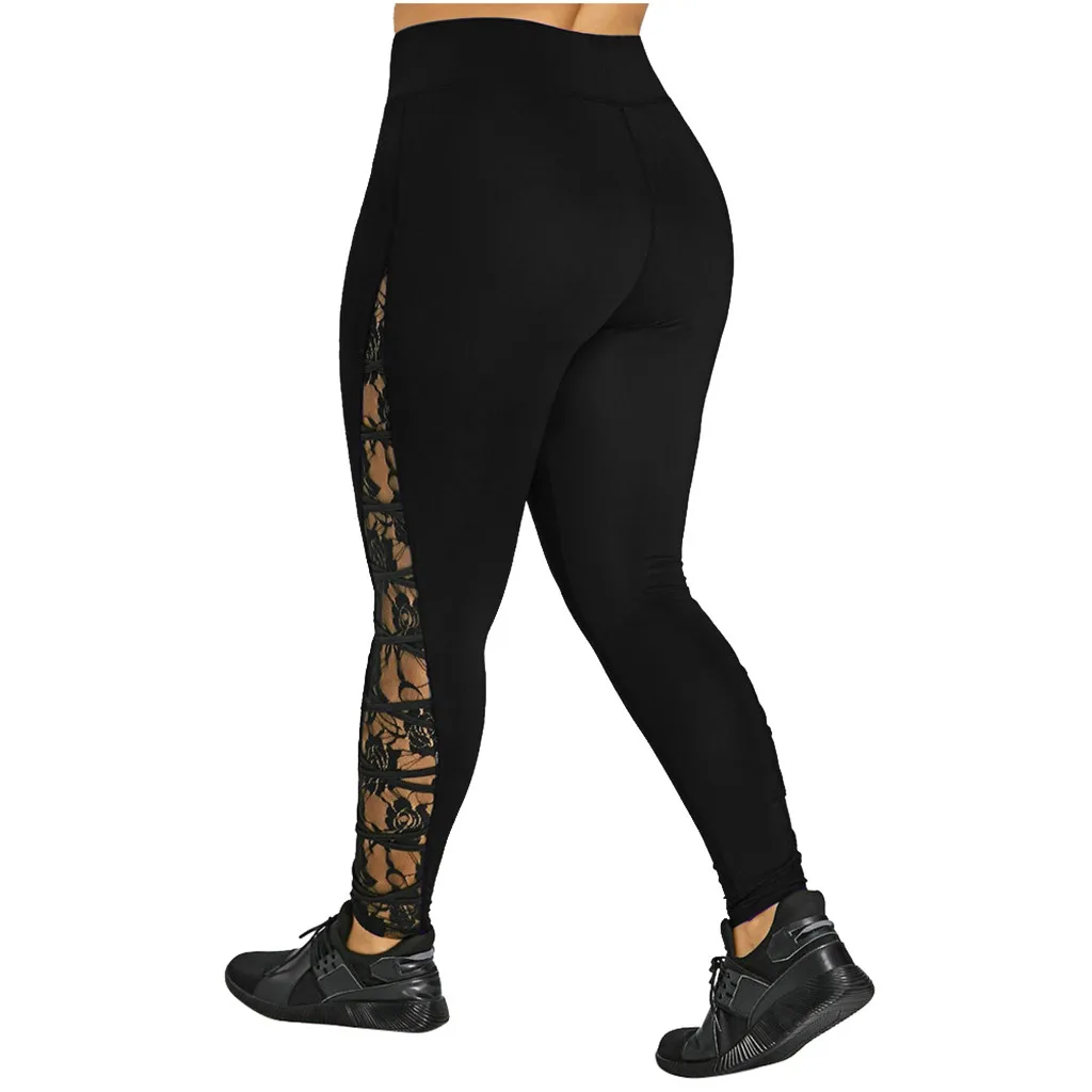 Женские штаны для фитнеса кружевные лоскутные длинные узкие брюки женские