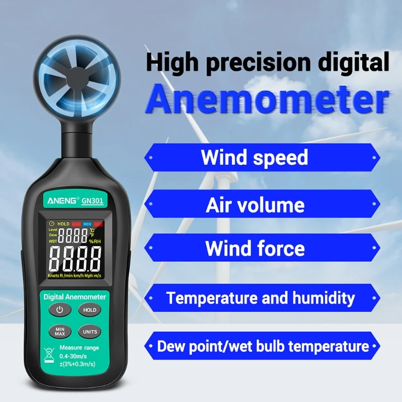 US $20.05 GN301 Digital Anemometer Handheld Wind Speed Meter For Measuring Wind Speed Temperature And Wind Chill With Backlight LCD