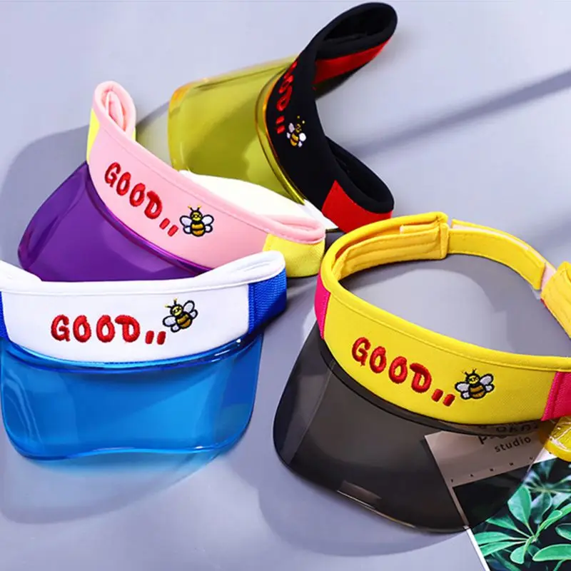 Детская бейсбольная Кепка из ПВХ с прозрачной панелью, контрастный цвет, милая вышитая пчелка, УФ-защита, пляжная шляпа от солнца