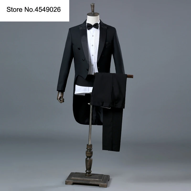 

England Gentleman Two-piece Black White Groom Cheap Wedding Tuxedos Suits For Men Classic Tail Coat With Pants Slim Fit