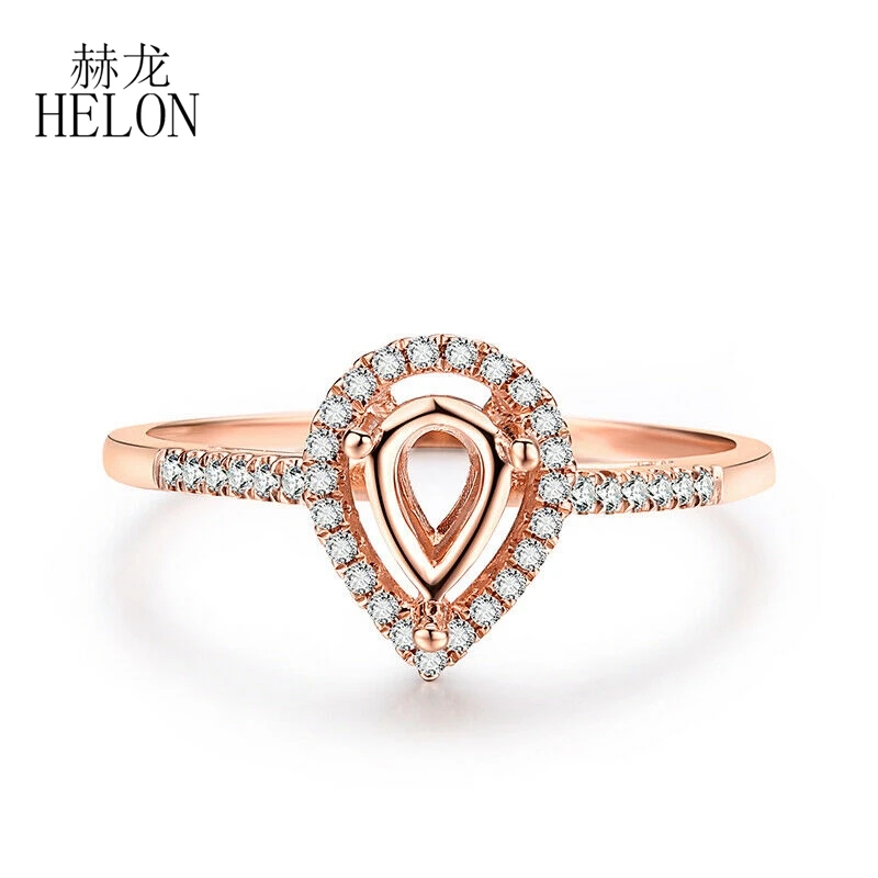 HELON Solid 14 к розовое золото для женщин классические ювелирные изделия проложить натуральный Алмаз Свадебные полу крепление кольцо Установка Fit груша огранка 7X5 мм