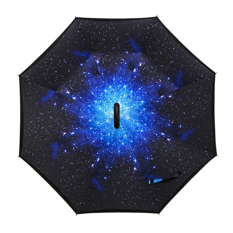 C образный обратный Зонт с крючком звездное небо длинный хвостовик двухслойный