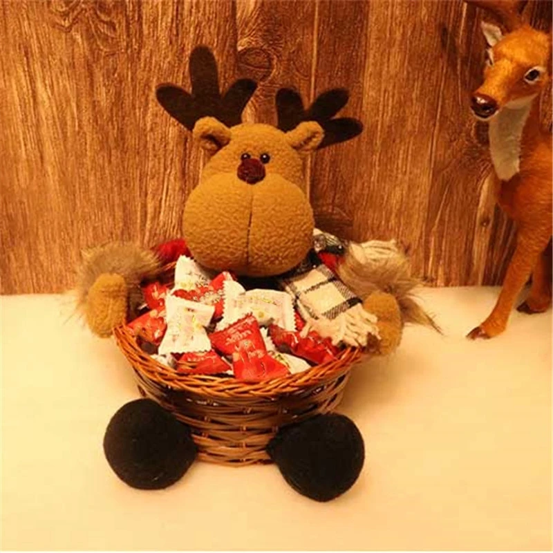 Милая Рождественская корзина для хранения конфет, фруктов, закусок, бамбука, Рождественская подарочная корзина, креативное Рождественское украшение