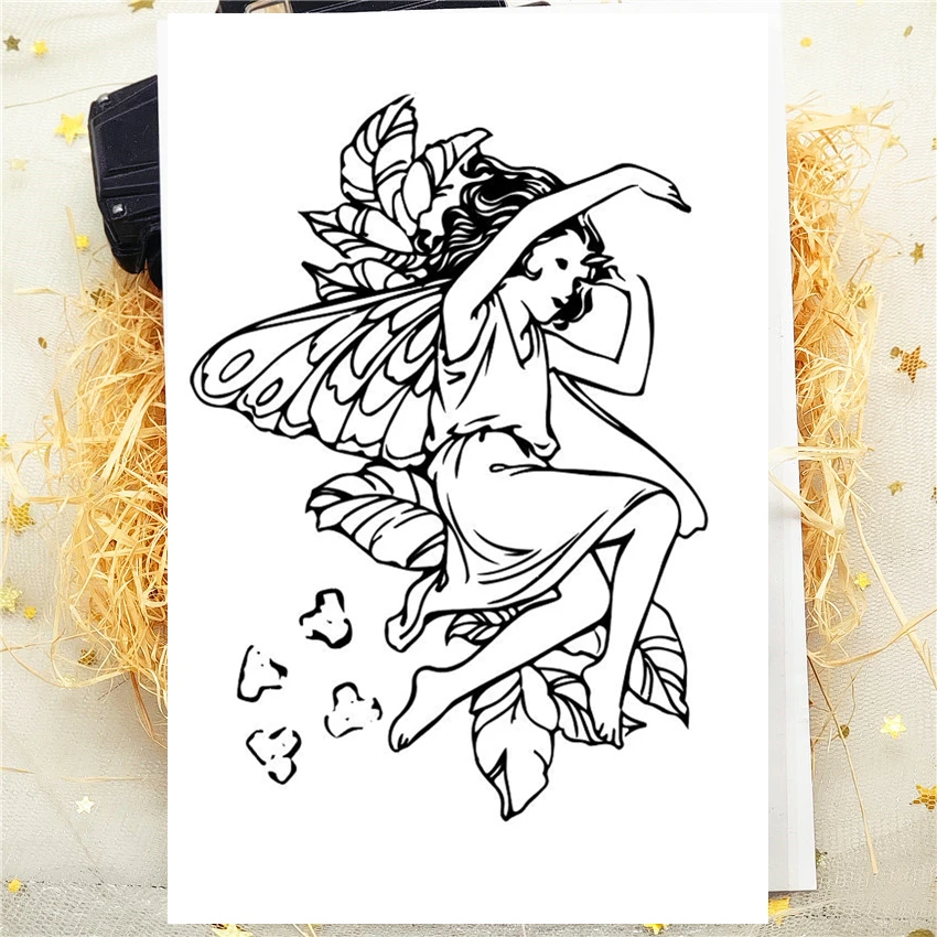 Прозрачный силиконовый штамп 9*6 с изображением бабочки и эльфа сделай сам