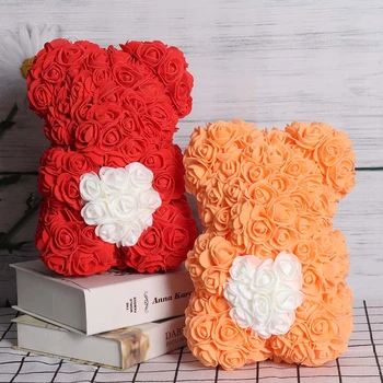 

Valentines Day Gift 25cm Red Rose Teddy Bear Rose Flower Artificial Decoration Christmas Gifts mother‘s day ’day Gift