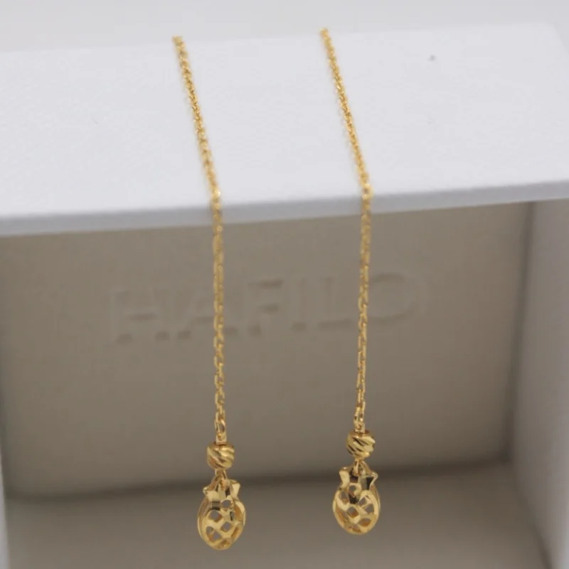 

Pure 24K Yellow 3D Gold Earrings 5G Gold Woman's Charm Hollow Fish Earrings Drop 85mmL Gift About 1.2g