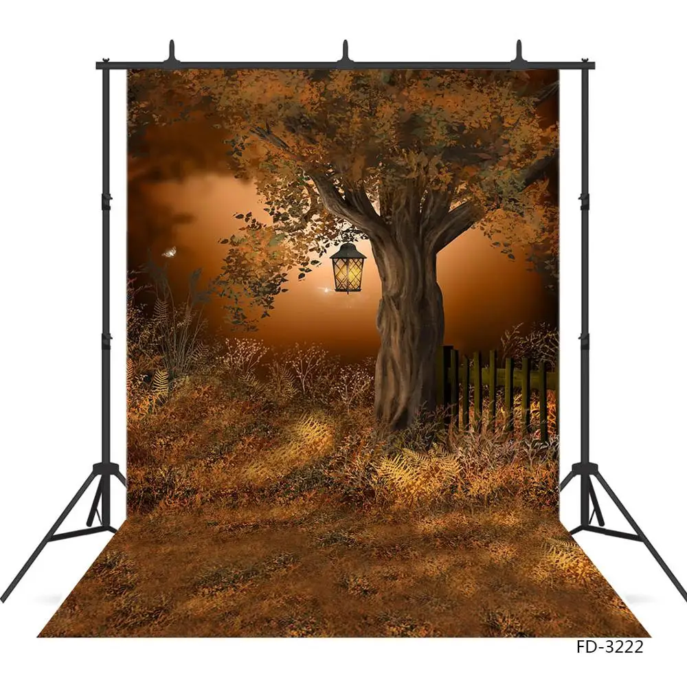 Фото фон Желтое дерево трава лампа компьютерная печать хэллоуин фотография