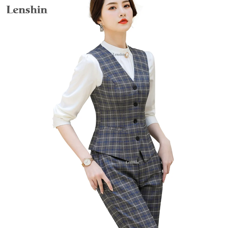 lenshin-2-piece-set-suit-formal-plaid-pant-suit-waistcoat-vest-for-women-sleeveless-blazer-office-lady-business-wear