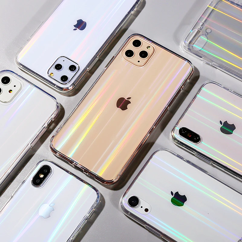 Градиентные радужные лазерные чехлы для iPhone 11 Pro X XS Max XR, прозрачные мягкие чехлы для iPhone 6, 6 S, 7, 8 Plus, прозрачные акриловые чехлы