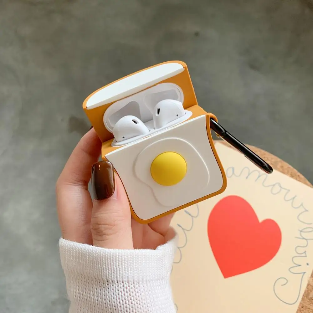 

3D cartoon cute case for airpods 1 2 earphone accessories toast dinosaur silicone luxury fundas for air pods cover with Keychain