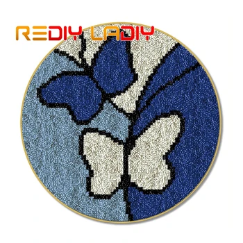 

Latch Hook Kit Make Your Own Rug Blue Butterfly Crocheting Cushion Mat DIY Carpet Rug Acrylic Yarn Printed Canvas Hobby & Crafts