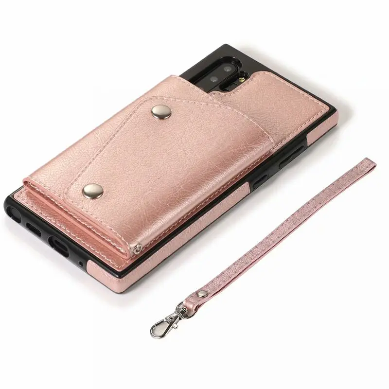 Чехол с ремешком для samsung Galaxy Note 10 Plus, чехол из искусственной кожи с карманом для карт, чехол для телефона samsung Note10 10 Plus, чехол - Цвет: Rose Gold
