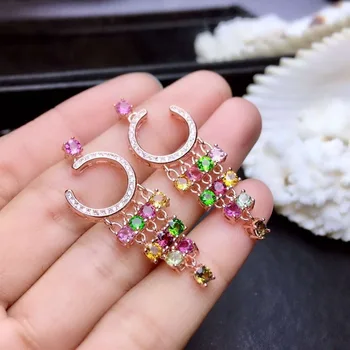 

[MEIBAPJ]NATURAL CANDY COLOR TOURMALINE GEMSTONE COLORFUL DROP EARRINGS REAL 925 SOLID SILVER FINE CHARM JEWELRY FOR WOMEN
