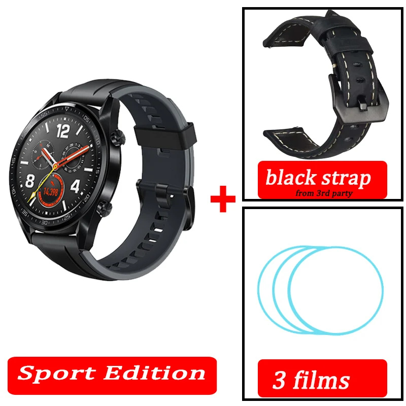black n black strap Huawei Watch GT Смарт часы водонепроницаемые телефонные звонки поддержка gps трекер сердечного ритма для Android iOS - Цвет: black n black strap