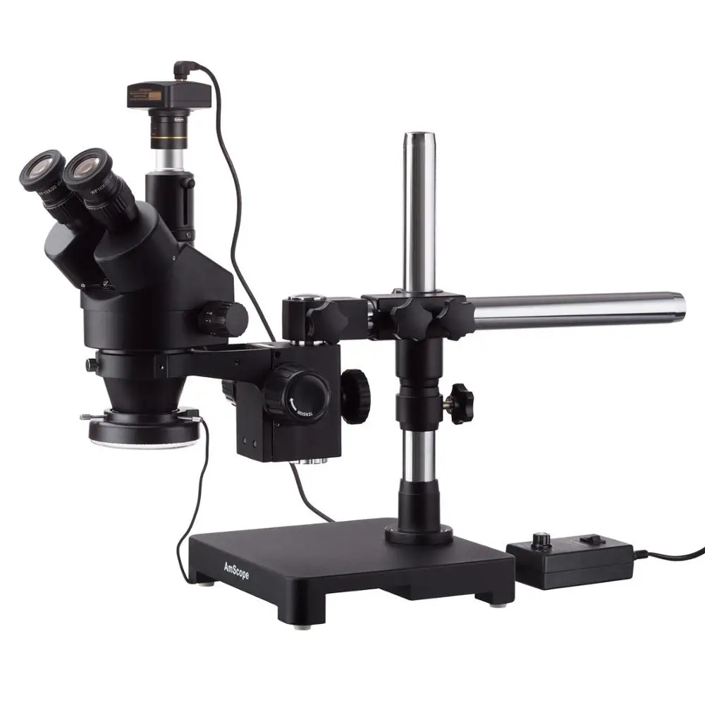 AmScope 7X-45X черный Тринокулярный Стерео зум микроскоп на одна рукоятка стрелы Стенд+ 144 светодиодный кольцевой свет с USB2.0 10MP камерой