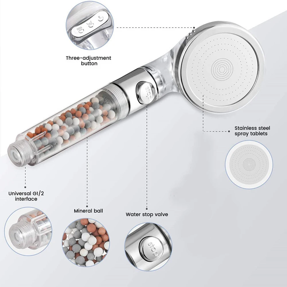 Bathroom Shower Head Water Saving High Pressure Nozzle Bath Sprayer Tourmaline Anion Stone Filter Rainfall Handheld Shower Head 3