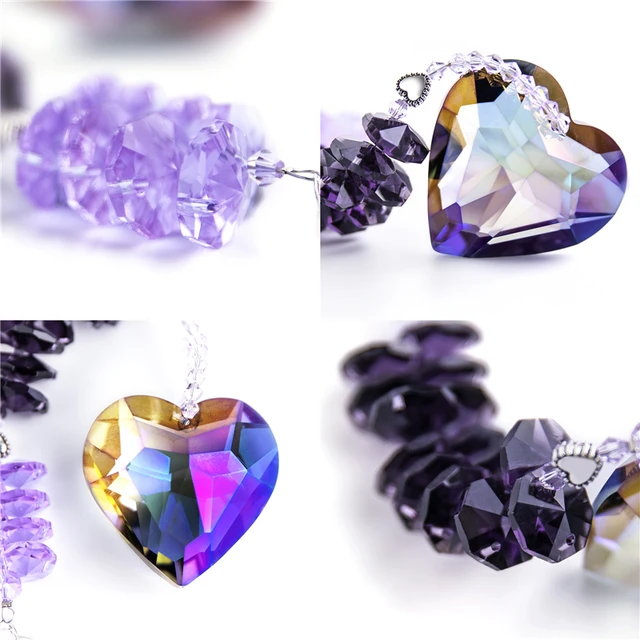H&D Szivárványkészítő Lógó Kristály Napsütő Üveg Tényezett Szívprizma Medál Ablak, Ajándékok Karácsonyi Esküvőre (Lila) - Image 4