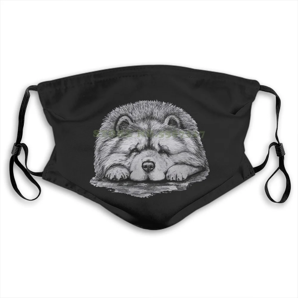 Face Mask Chow On Paws Adult Dog Art By Lj Fashion Funny Design White Black Reusable Protective Masks | Аксессуары для одежды