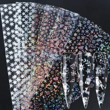 10 шт. голографическое искусство ногтей переводная Фольга Набор Рождественский дизайн наклейки для воды Маникюр гель Обертывания клей для ногтей Рождественский слайдер LAA21-2