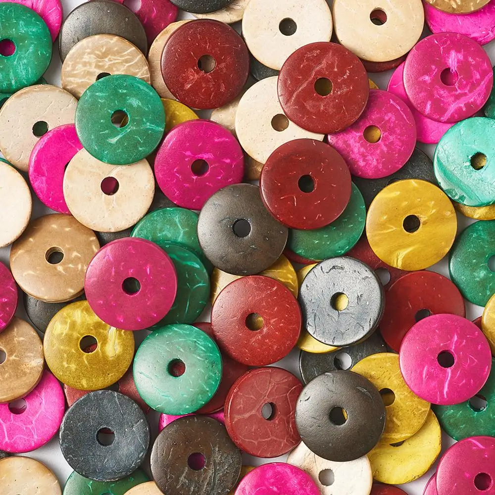 100 шт. плоские и круглые кокосовые бусины 15 х3 мм|beads mix|donut beadsjewelry beads |